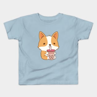 Cute Corgi Drinking Bubble Tea Kids T-Shirt